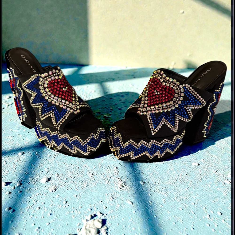 AKIRA Black Mules with Vibrant Beadwork